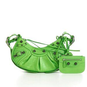 BALENCIAGA Bag Le Cagole XS - Bright Green Croco Embossed Calfskin